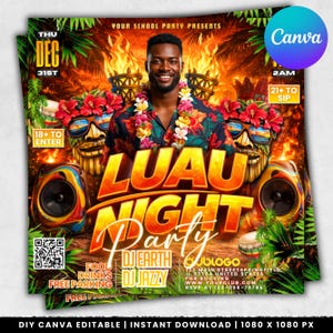 Volante de fiesta luau, volante de fiesta hawaiana, volante de fiesta de verano en la playa, invitación a fiesta en club, volante de vacaciones de verano, volante de fiesta en la piscina, editable en Canva