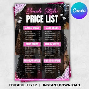 Braids Pricelist, Braids Price List Flyer,Knotless Braids Flyer,Beauty Salon Price Sheet, Premade Lash hair Nails Price List, Canva Editable
Beauty Salon Price List Template: Customizable Canva Design (Digital Download)Braids Pricelist, Hair Styles Braiding Price Guide, DIY Flyer Template Design, Beauty Salon Price Sheet, Premade Lash hair Nails Price List
Braids Price List Flyer Template | Editable Hair Pricing Flyer Canva | Braid Styles Pricelist Digital Download