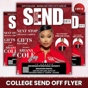 College Send Off Flyer, Farewell Party Invite, Magazine Cover, DIY Trunk Party, Graduation Celebration, Graduation Invite, Canva Editable