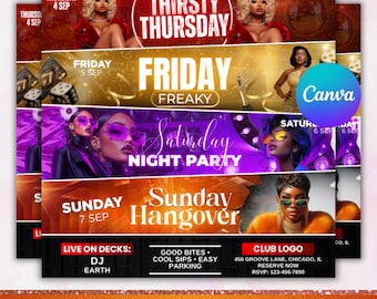 Club Party Flyer: DJ Event, Canva Editable Template (Digital Download