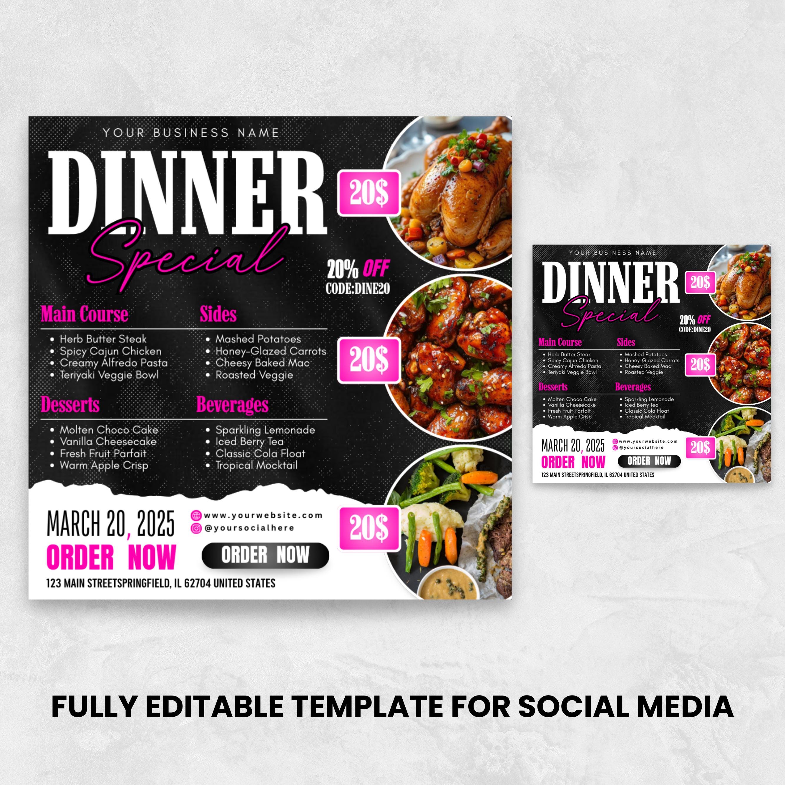 Dinner Specials Flyer: Restaurant Menu Template - Editable Canva Design ...