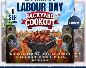 Backyard Cookout Flyer, BBQ Flyer, Summer Cookout Flyer, Food Flyer, Social Media Flyer, Party Flyer,Canva Editable,