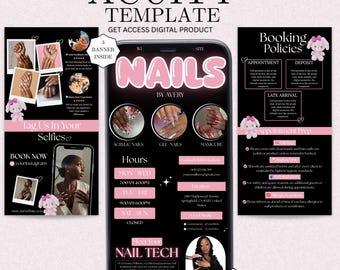Plantilla de programación para Nail Tech Acuity. Sitio web de uñas. Plantilla de sitio de reservas para Nail Tech Acuity. Programación de salones de uñas Nails Acuity, Canva editable.