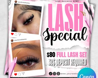 Lash Booking Flyer, Lash Deal Flyer, Lash Extension Flyer, Lash Extensions Sale Flyer, New Lashes, Lash Tech Flyer, Canva Editable