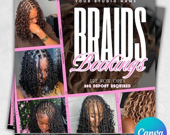 Braids Bookings Flyer, Braids Special Flyer,Knotless Braids Flyer, Braids Pricelist Flyer, Braid Special Deal flyer , Braids Flyer, Canva