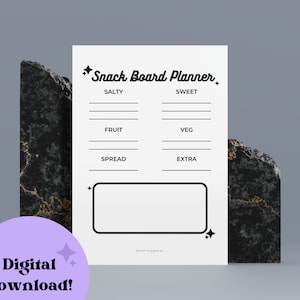 Snack Board Planner | Instant Download | Digital File | Printable PDF 8.5x11 | Charcuterie Sketch Design Shopping List Girl Dinner