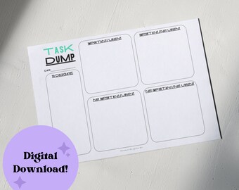 Task Dump | Instant Download | Digital File | Printable PDF 11x8.5 | Eisenhower Matrix To-Do List | Productivity Planner