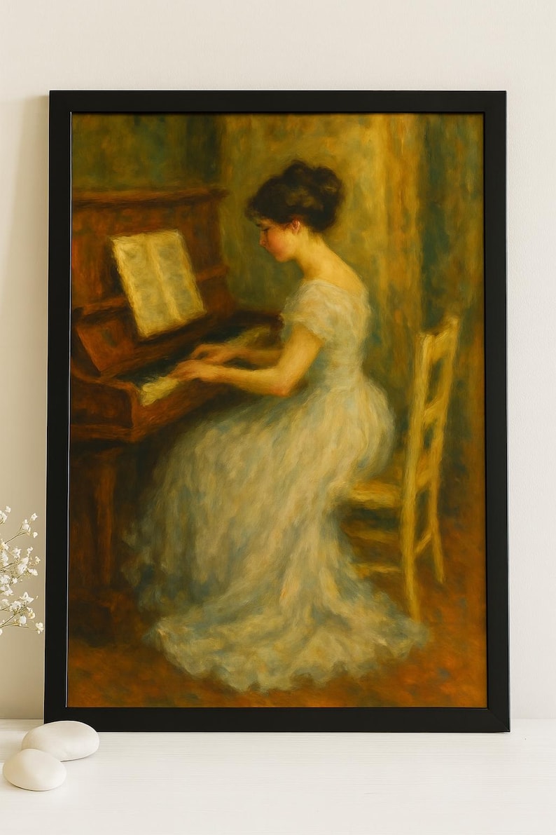 Elegant Impressionist Piano Lady Print | Vintage-style Digital Art ...