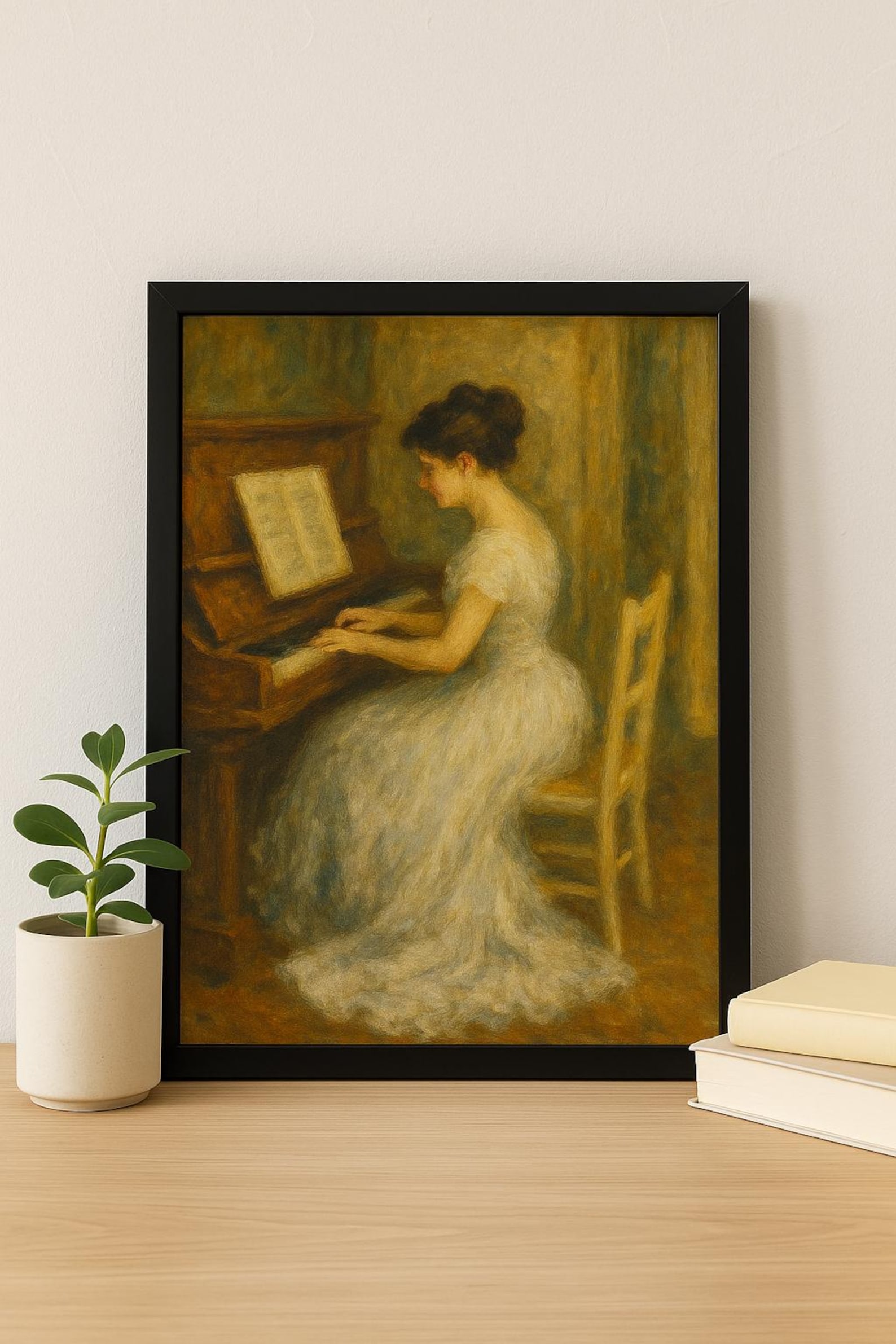 Elegant Impressionist Piano Lady Print | Vintage-style Digital Art ...