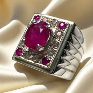Natural Ruby Ring For Men Silver 925 Handmade Statement Mens Ring July Birthstone Gift