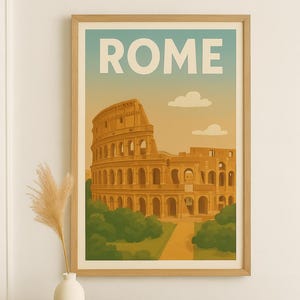 ローマ旅行ポスター - コロッセオの壁アート印刷可能ダウンロード | レトロなイタリアプリント | デジタルダウンロード | ヨーロッパの都市装飾
