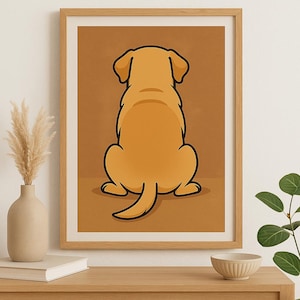 Golden Labrador Pies Widok Tyłu – Drukowalna Sztuka Ścienna | Pobieranie Cyfrowe | Ilustracja Zwierzaka Z Kreskówek | Wystrój Domu Miłośnika Psów