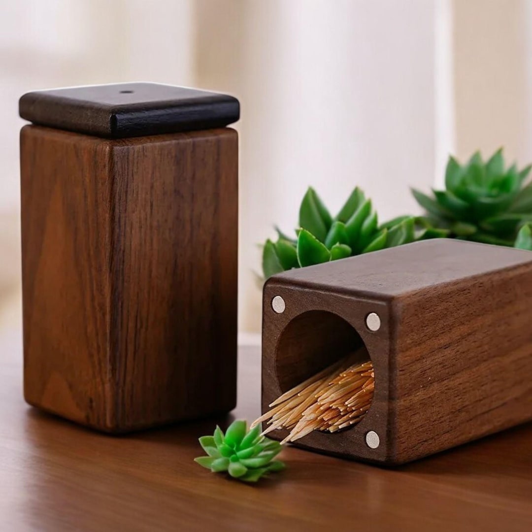 Dark Walnut Wooden Toothpick Dispenser Box With Magnetic Lid - Etsy