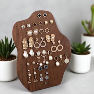 Wood Look Earring Display Stand: Acrylic Jewelry Organizer
