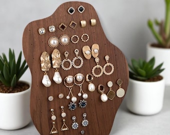 Wood Look Earring Display Stand: Acrylic Jewelry Organizer