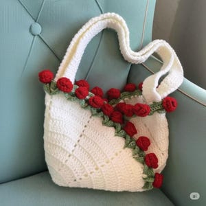 Crochet Pattern Flowers Tote Bag PDF - Handbag Roses Purse Pattern PDF