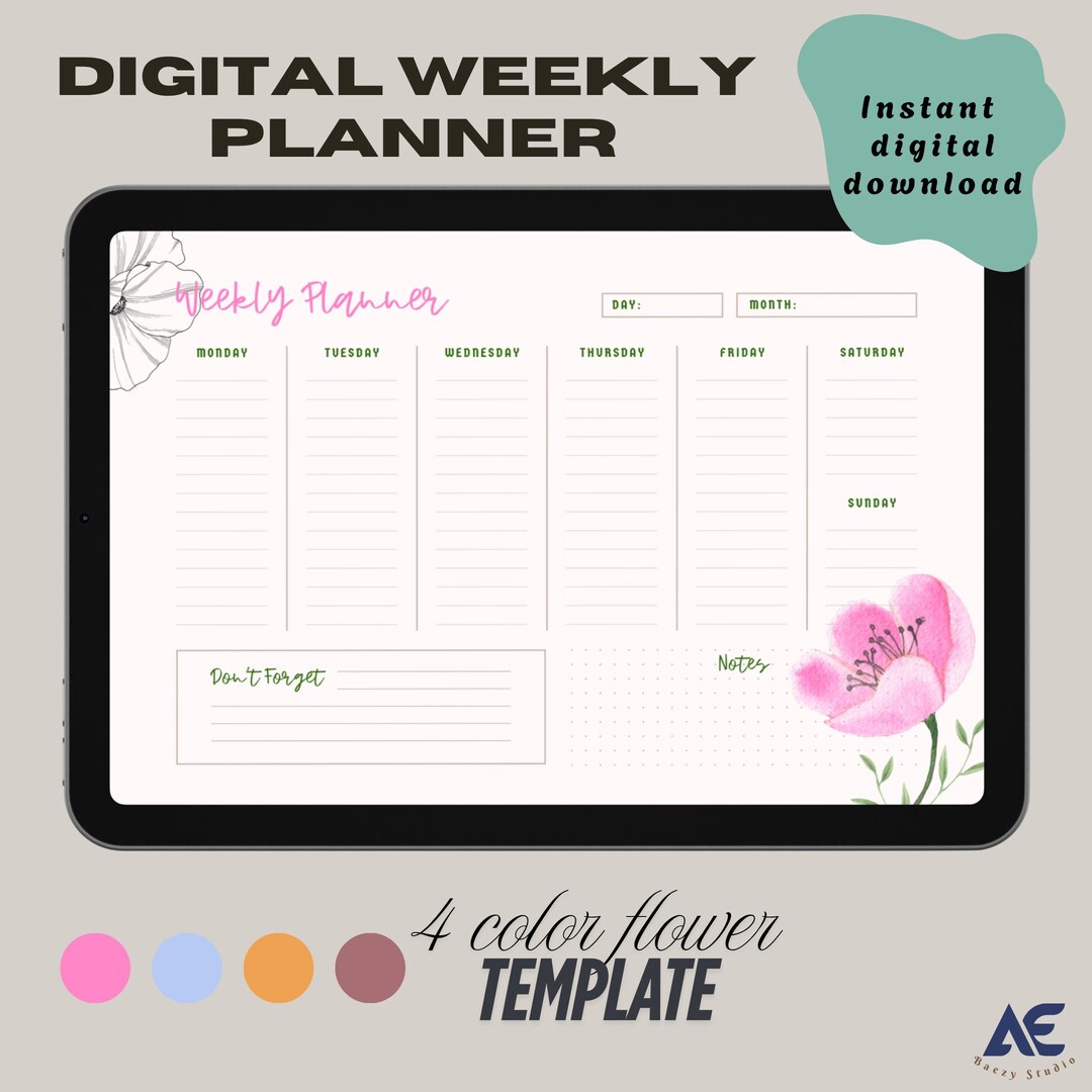 Weekly Planner Printable - 4 Aesthetic Minimal Templates Digital ...