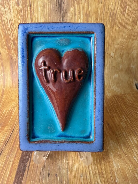 TRUE Heart Ceramic Tile – Eartha Handmade Pottery – Bold Colorful Wall Art, 5x3