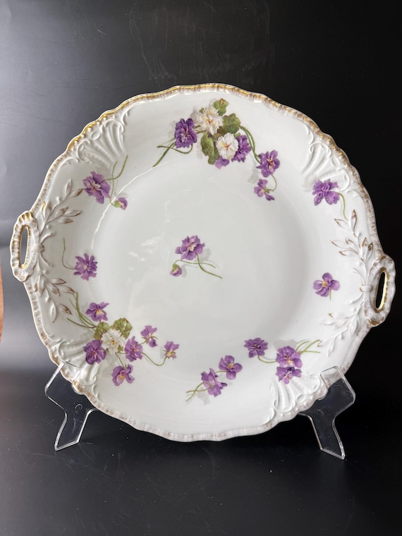 Antique J.P. Limoges Hand-Painted Violet Platter with Gold Trim