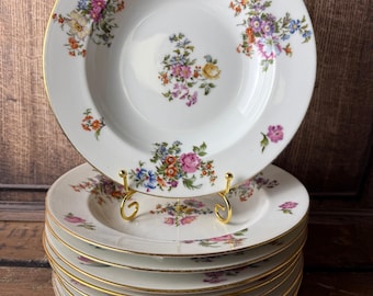 Cuencos de sopa antiguos de Limoges – Porcelana floral pintada a mano – Principios del siglo XX, Francia