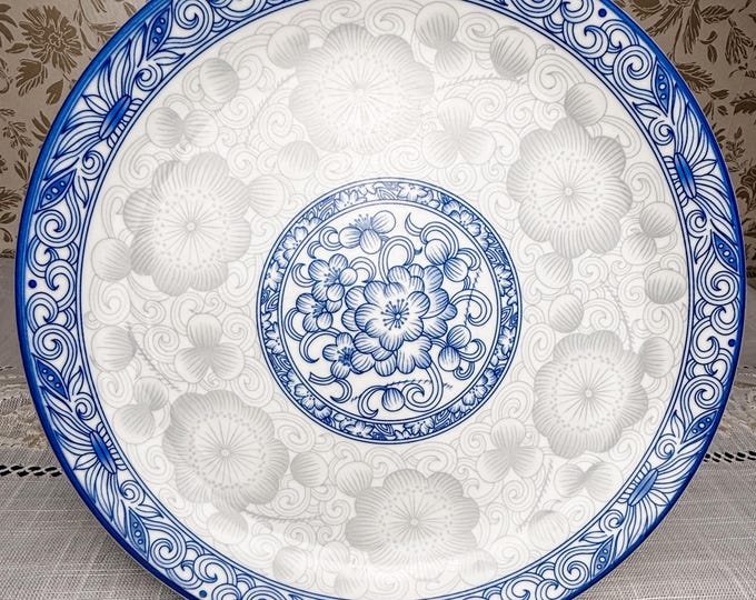 Blue & White Seokchon LOKO Decorative Porcelain Plate – Korean Mid-Century Floral Design