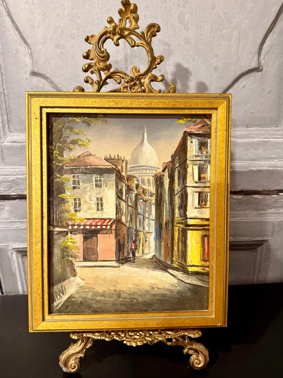 Original Paris Sacre‑Coeur Oil Painting, Vintage French Street Scene Canvas, Signed Impressionist Art, Gilded Frame Wall Decor
