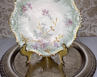 Antique Limoges Gilded Floral Plate – Hand-Painted A.K. CD Porcelain, Late 1800s