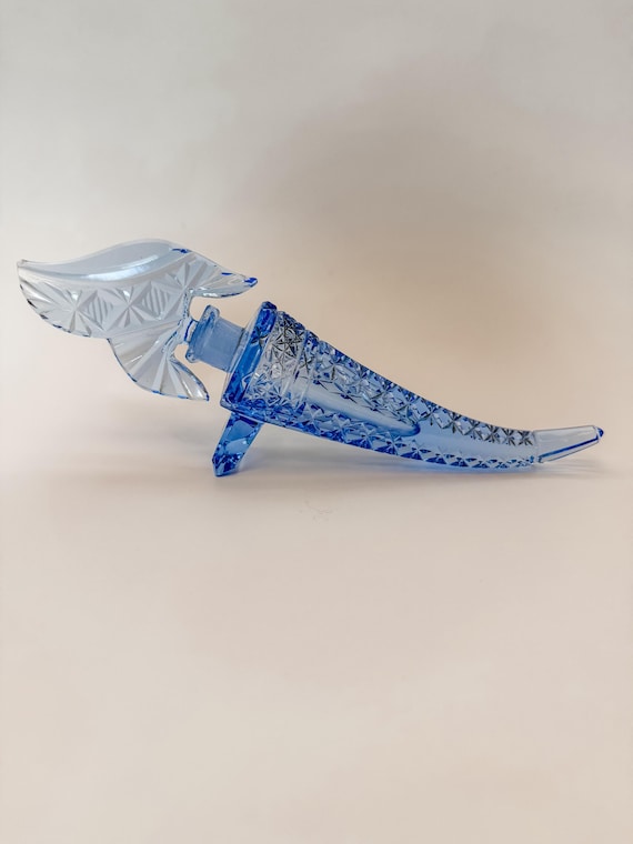 Vintage Czech Blue Cut Crystal Perfume Bottle with Stopper – Mid-20th Century