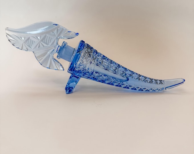 Vintage Czech Blue Cut Crystal Perfume Bottle with Stopper – Mid-20th Century