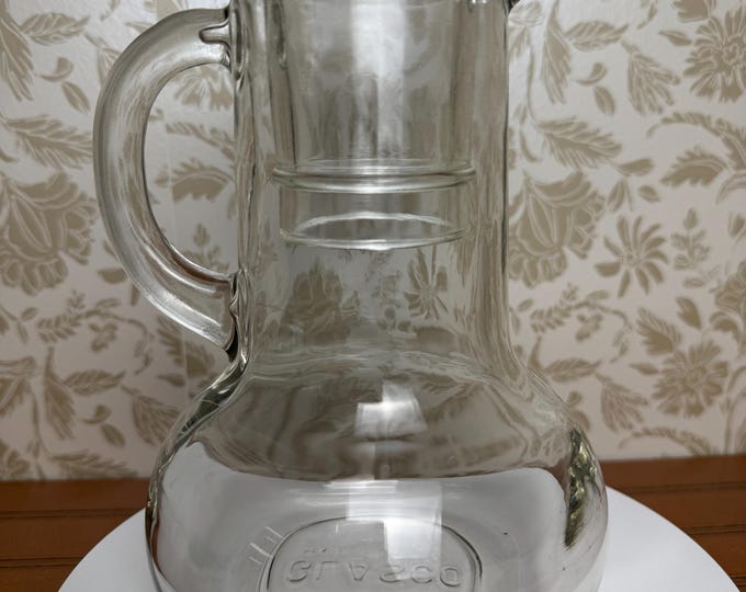 Vintage Glasco Clear Glass Pitcher – Mid-Century Modern Retro Kitchenware, Water or Juice Jug, USA