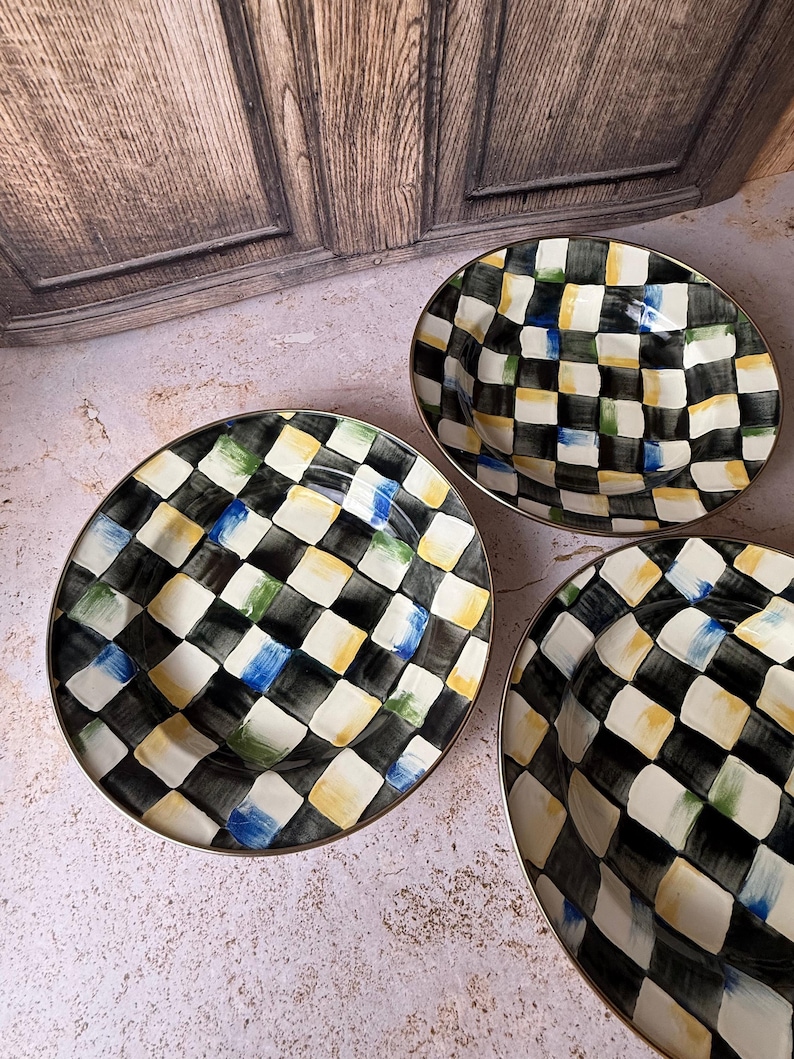 MacKenzie-Childs Courtly Check Bowls – Aurora NY 1995 – Rare Vintage Hand Painted Bowls – Sold Individually