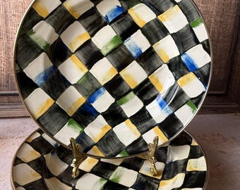 Bols Courtly Check MacKenzie-Childs - Aurora NY 1995 - Bols vintage rares peints à la main - Vendus individuellement