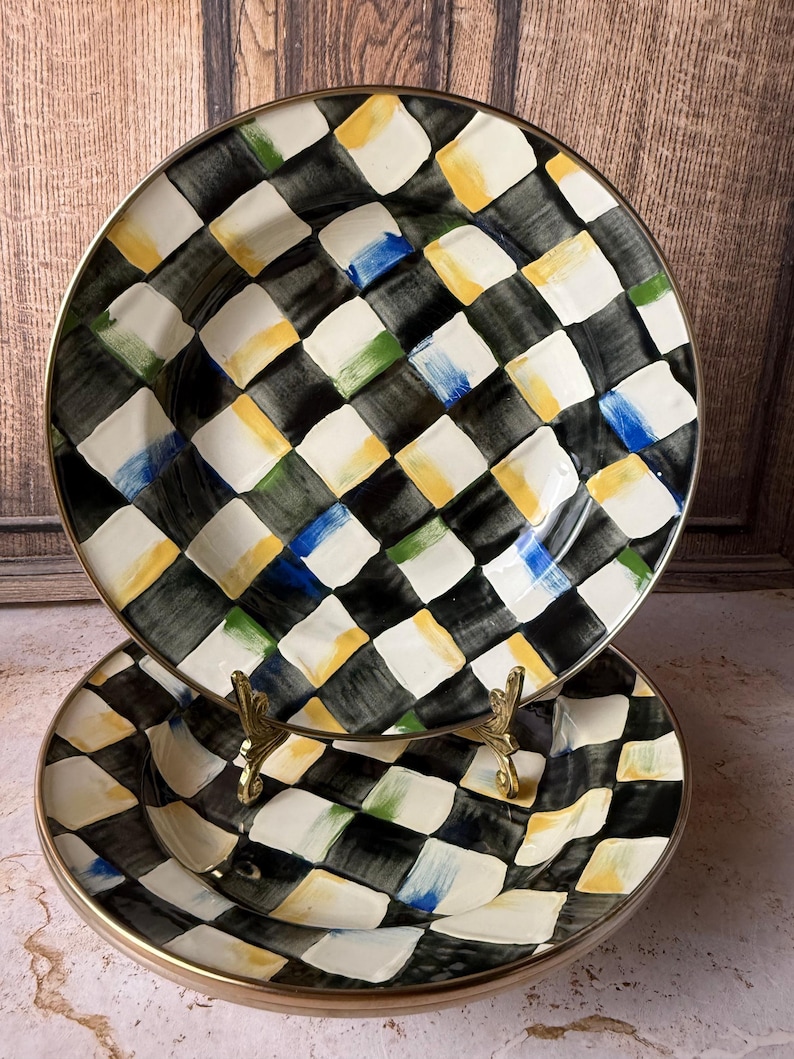 MacKenzie-Childs Courtly Check Bowls – Aurora NY 1995 – Rare Vintage Hand Painted Bowls – Sold Individually