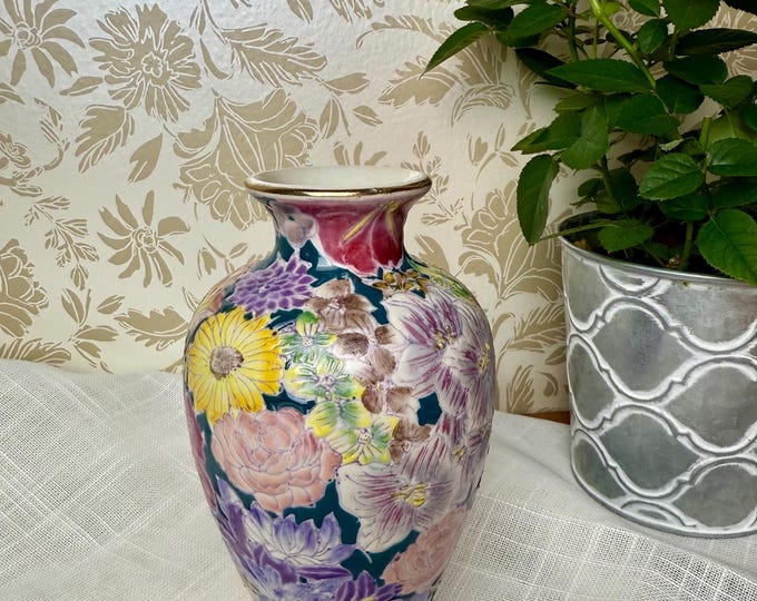 Bright Bloom Decorative Porcelain Vase | Multicolor Floral Design | Vintage-Inspired Display Vase