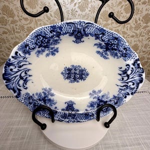 Antique Wood & Sons Keswick Flow Blue Bowl – Royal Semi Porcelain, Staffordshire Victorian Era