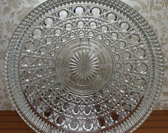 Vintage Federal Glass Windsor Bowl: Clear Button & Cane Serving Bowl