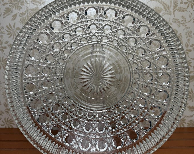Vintage Federal Glass Windsor Bowl: Clear Button & Cane Serving Bowl
