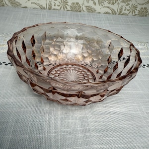 Vintage Pink Depression Glass Bowl | 1930s Diamond Pattern | Collectible Art Deco Dish | 6.5” Diameter