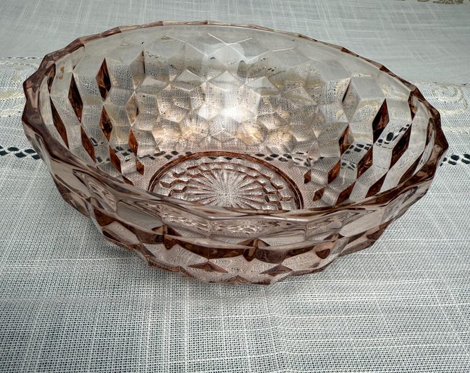 Vintage Pink Depression Glass Bowl | 1930s Diamond Pattern | Collectible Art Deco Dish | 6.5” Diameter