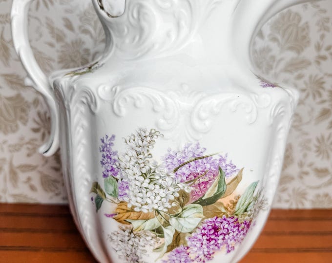 Victorian Lilac Water Pitcher: Antique CR Marquette Porcelain Jug