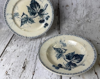 Antique Villeroy & Boch "Rubus" Blackberry Plate and Bowl Set – Late 1800s Mettlach Germany