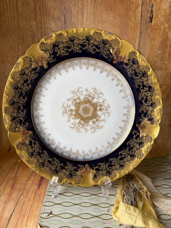 Limoges CH Field GDM Ornate Gilt Plate | Hand-Painted French Porcelain | Cobalt & Raised Gold | 9.5”
