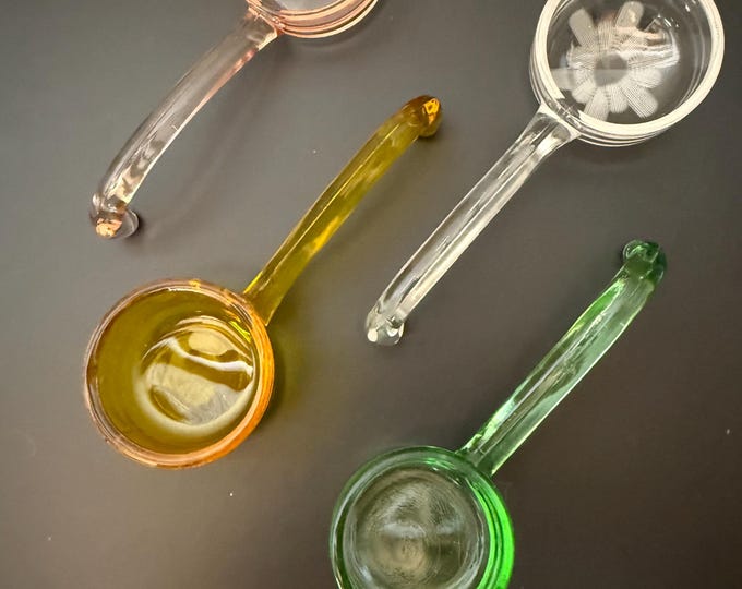 Vintage Depression Glass Mayonnaise Spoons – Set of 4 (Including Uranium Glass)