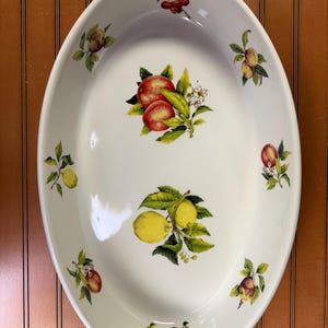 Vintage Portmeirion Pomona Oval Serving Platter – 16” Ceramic Dish with Fruit Motif