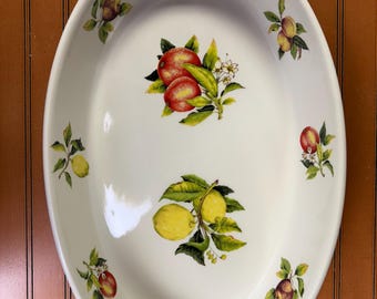 Vintage Portmeirion Pomona Oval Serving Platter – 16” Ceramic Dish with Fruit Motif