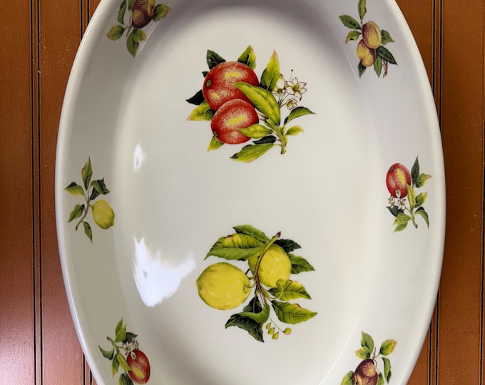Vintage Portmeirion Pomona Oval Serving Platter – 16” Ceramic Dish with Fruit Motif