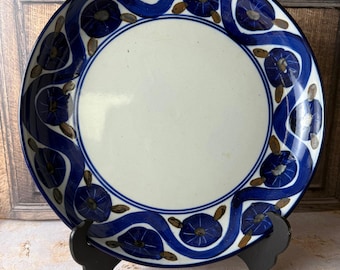 Dansk Arabesque Serving Platter, Niels Refsgaard Mid Century Ceramic, Blue White Floral 13"