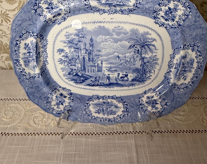 Antique Ridgways “Oriental” Platter – Blue & White Transferware, 15x12 Serving Platter, c. 1900