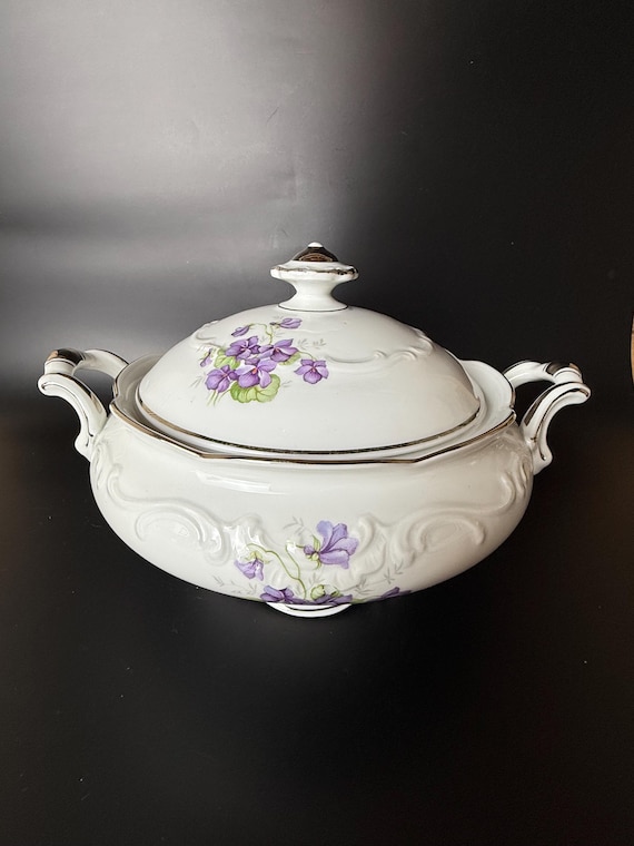 Schumann Arzberg Bavaria “Violette” Covered Bowl – Golden Crown E&R, Germany