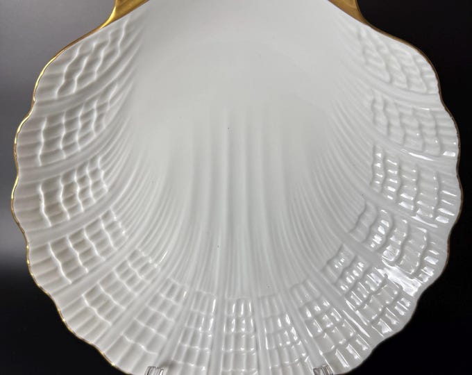 Antique Limoges Porcelain Shell Dish: French Gold Trim, 19th Century